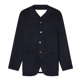 Emporio Armani Light Jackets, male, Blue, Size: XL Blue Wool Cashmere Jacket V-neck