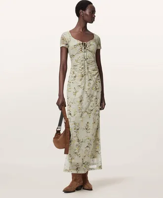 AllSaints Gabby Floral Print Mesh Maxi Dress
