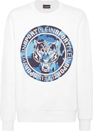 Plein Sport Sweatshirt LS Carbon Tiger - Heren - Sportshirts - Wit - 2XL - Katoen - Fitness