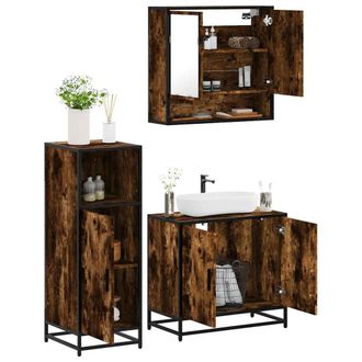 Berkfield Home 3 Piece Bathroom Furniture Set Smoked Oak Engineered Wood in Brown