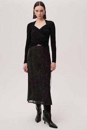 Exquise Snake Print Tulle Midi Skirt in Green-Black at Nordstrom, Size Medium