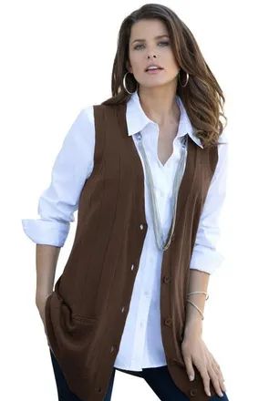 Roaman's Plus Size Drop Needle Vest Lightweight Sweater Knit in Chocolate at Nordstrom, Size Medium