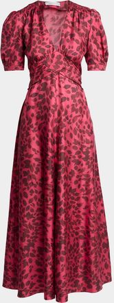 Gabriela Hearst Larkin Printed Satin Puff-Sleeve Midi Dress