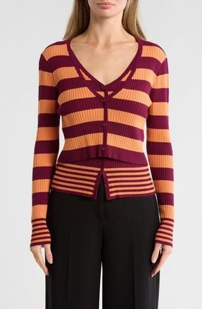 Area Stars Striped Long Sleeve Knit Top in Berry Peach at Nordstrom Rack, Size X-Small