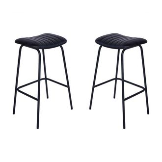 The Libra Company Pair of Arthur Leather Bar Stools - Iron/Leather/Foam - L38xW47xH77 cm in Charcoal