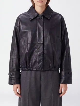R&oacute;he Giacca a camicia in pelle dagnello con spalle scese e fondo elasticizzato