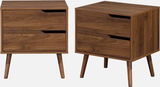 Sweeek Sweeek - Mesita De Noche Con 2 Cajones, Set De 2, Nepal, Decoraci&oacute;n En Madera De Nogal, 50x40x55 Cm