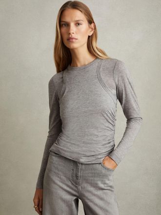 Reiss Grey Layered Long-sleeve Top, XS