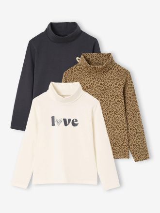 Vertbaudet 3er-Pack M&auml;dchen Rollkragenshirts wollwei&szlig;
