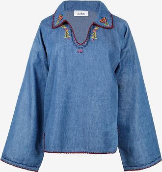 Monoki Bestickte Denim-Bluse Poppy