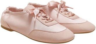Vivaia Cristina Square-Toe Lace-Up Satin Sneakerina in Peach Blush at Nordstrom, Size 6.5