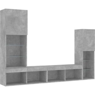 vidaXL Muebles Tv Pared Con Led 4 Pzas Madera Ingenier&iacute;a Gris Hormig&oacute;n Vidaxl