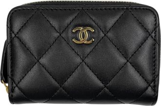 Chanel Matelasse Black Leather Coin Purse/Coin Case (Pre-Owned)