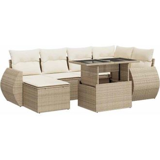 vidaXL Vidaxl - Set Divani da Giardino 7 pz con Cuscini Beige in Polyrattan