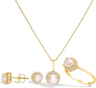 House of Brilliance 10K Gold Gemstone and 3/8 Cttw Diamond Halo Jewelry Set
