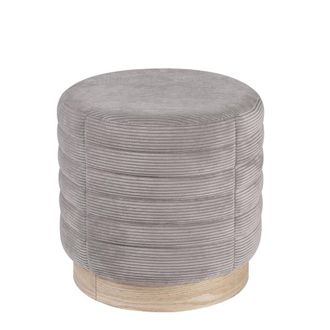 Koketto Home Puff gris efecto terciopelo a rayas y base de madera natural chapada
