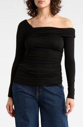 Elodie One Shoulder Long Sleeve Ruched Top in Black at Nordstrom Rack, Size X-Large