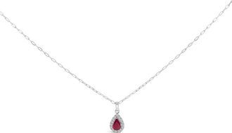 House of Brilliance 14K White Gold 6x4 Pear Red Ruby and Diamond Halo Pendant Necklace at Nordstrom