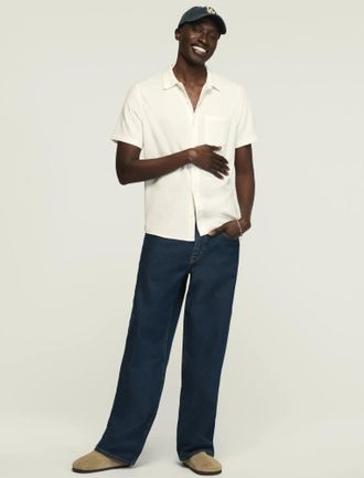 Lucky Brand Mens Textured Button Thru Knit Shirt