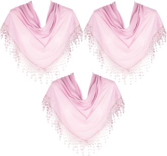 Hat To Socks Triangle Scarf with Bobbin Lace Fringes for Women Pack of 3 (Lilac)