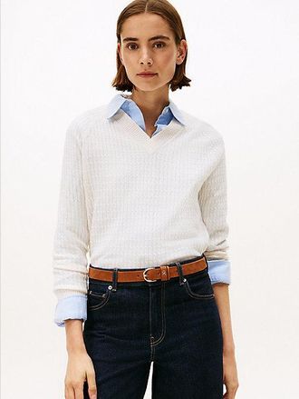 Tommy Hilfiger Jersey de punto trenzado con cuello de pico