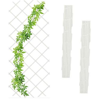 Relaxdays Relaxdays - Extendable Trellis, Set of 3, 180 x 90 cm, Wood, Wall-Mounted, Climbing Support, for Plants & Flowers, White