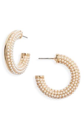 Kenneth Jay Lane Faux Pearl Hoop Earrings in Gold at Nordstrom