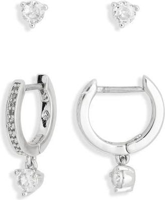 Kate Spade New York crystal stud & huggie earrings set in Clear Silver at Nordstrom Rack