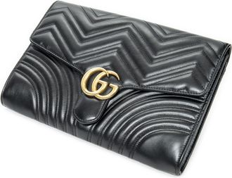 Gucci Pre-owned Womens GG Marmont Flap Clutch - Black - One Size