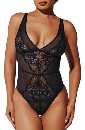 Thirdlove All Day Lace Unlined Thong Bodysuit in Black at Nordstrom, Size X-Large