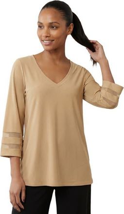 Jessica London Stretch Knit Mesh Inset Sleeve Tunic in New Khaki at Nordstrom, Size 28