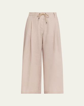 Brunello Cucinelli Drawstring Wide-Leg Linen-Blend Pants