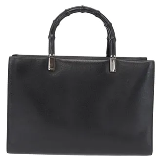 Gucci Vintage Bamboo Handle Leather Black Leather Handbag (Pre-Owned)