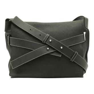 Loewe Pre-owned Anagram Leren Schoudertas - Dames - Pre-owned - Zwart - Maat: ONE Size Leer