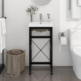 Berkfield Home Bathroom Washbasin Frame with Built-in Basin Black Iron