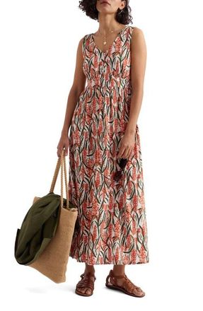 Seasalt Cornwall Polmanter Floral Sleeveless Organic Cotton Jersey Maxi Dress in Red Hot Poker Chalk at Nordstrom, Size 14 Us