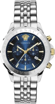 Versace Heren Chronograaf Signature Horloge Blauw - Heren - Horloges - Grijs - ONE Size - Accessoires