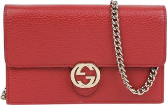 Gucci Red Leather Interlocking Mini Wallet On Chain