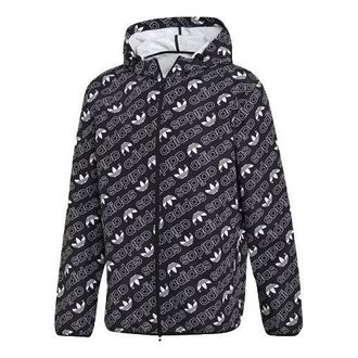 adidas originals Full Print Athleisure Casual Sports hooded Woven Windproof Outdoor Jacket Black DH4796