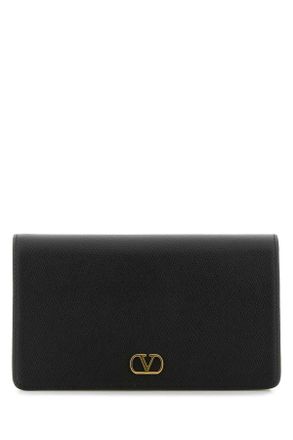 Valentino Garavani Black Leather V Logo Signature Clutch