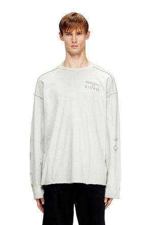 Diesel Relaxed long-sleeve T-shirt with printed sleeves - T-Shirts - Man - Grey