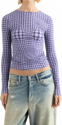 Miaou Long Sleeve Tee In Navy Warped Plaid