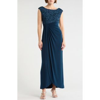 Connected Soutache Sleeveless Faux Wrap Gown in Marine at Nordstrom Rack, Size 12
