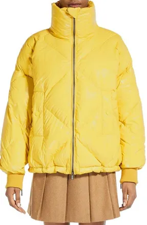 Max Mara Kurt Water Repellent Convertible Sleeve Down Puffer Jacket in Yellow at Nordstrom, Size 10