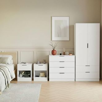 Home Discount Vida Designs Trega 4Pc Bedroom Set (Bedside x2, 4Dr Chest & Wardrobe) in White