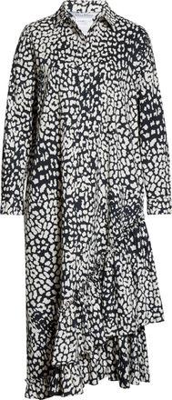 Max Mara Womens Max Mara Lipari Leopard Print Long Sleeve Cotton Midi Shirtdress, Size 4 - Blue