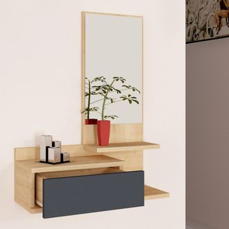 Dmora Mueble De Entrada Minerbe, Espejo Incluido, Un Caj&oacute;n, 3 Estantes, 60x31x90h Cm Roble Marr&oacute;n