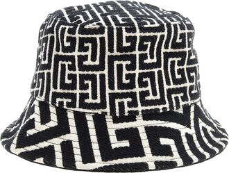Balmain Mens Monogram Jacquard Logo Patch Bucket Hat, Size 3