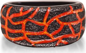 LuvMyJewelry Rivers Of Fire Textured Silver & Enamel Band Men Ring