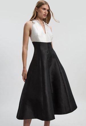 Karen Millen Womens Petite Twill Contrast Tux Tailored Full Skirted Shirt Dress - Monochrome Multi - Size 12 UK